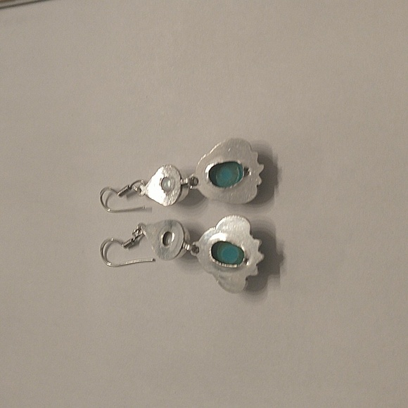 Turquoise and pearl earrings 925 - Picture 3 of 5